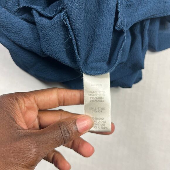 Max Studio Henley Peplum Blouse Blue Ruffled Bell Sleeve Peasant Flowy Shirt L - Picture 8 of 10